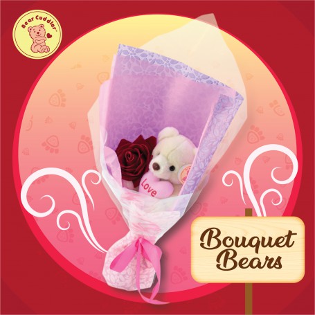 Bear Cuddler Bouquet 2 Rocky with 3 Flower